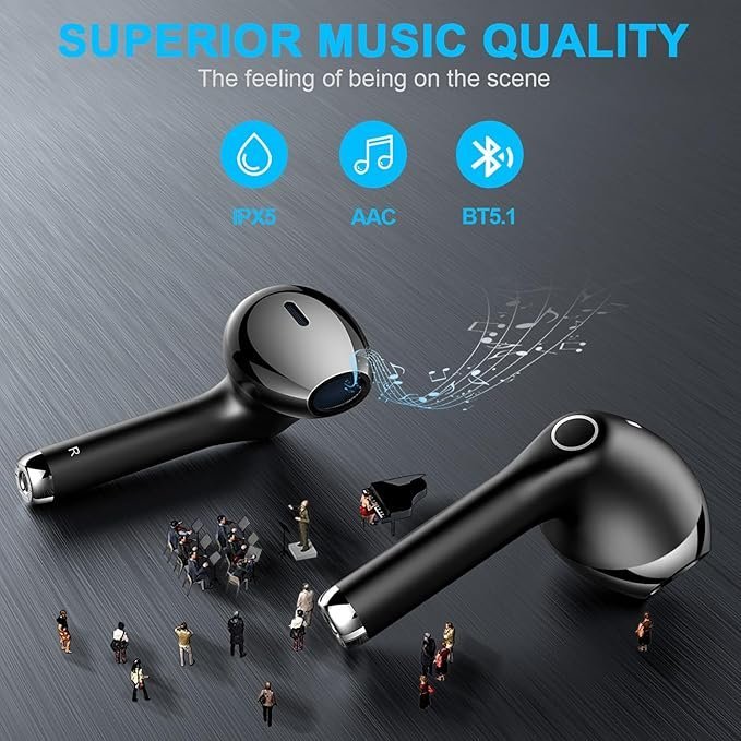yobola Wireless Earbuds Bluetooth, Headphones HiFi Stereo, IPX5 Waterproof Wireless Earphones Touch Control, Bluetooth Earphones 5.1 Built - image 4