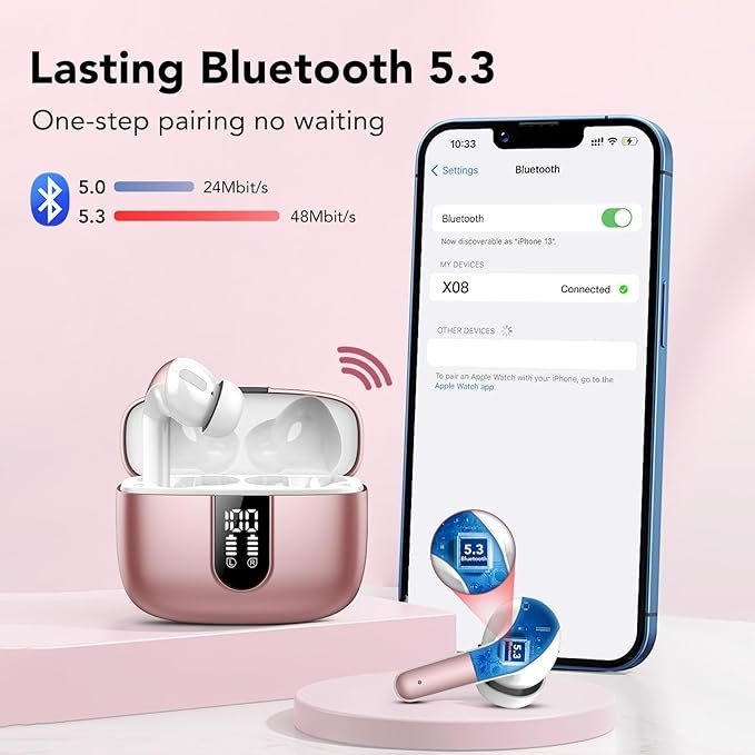IKT Ear Buds Wireless Earbuds, 50Hrs Playtime Bluetooth Earphones, Bluetooth Headphones 5.3 - image 2