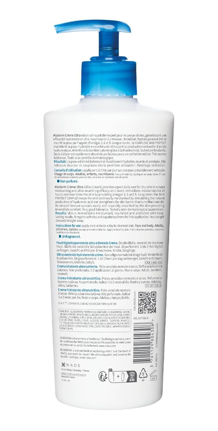 Bioderma Atoderm Ultra Cream Duo Pack, Hydrating Body Moisturizer for Normal to Dry Sensitive Skin 2x16.9 Fl Oz - image 5